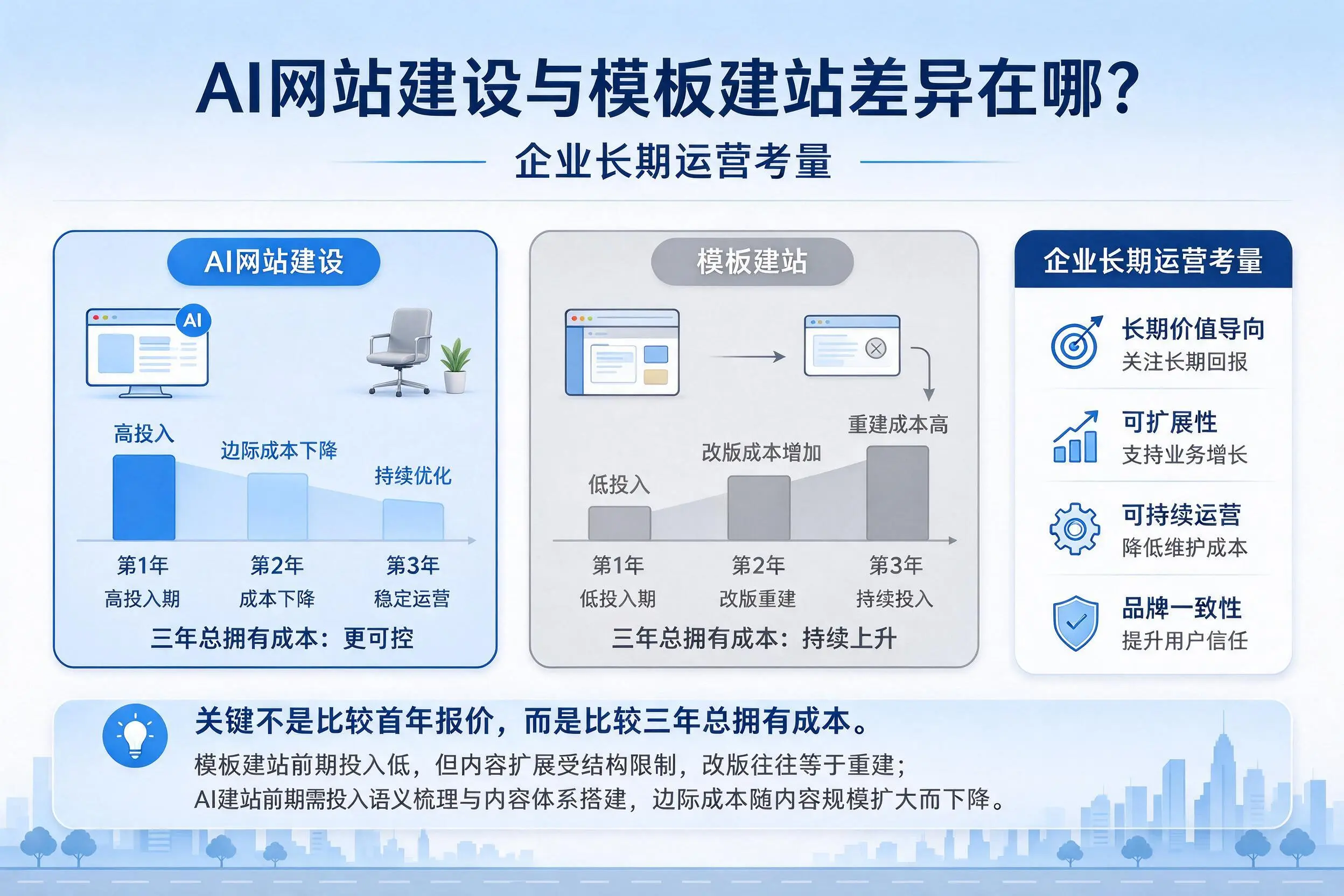 AI网站建设与模板建站差异在哪？周口企业长期运营考量